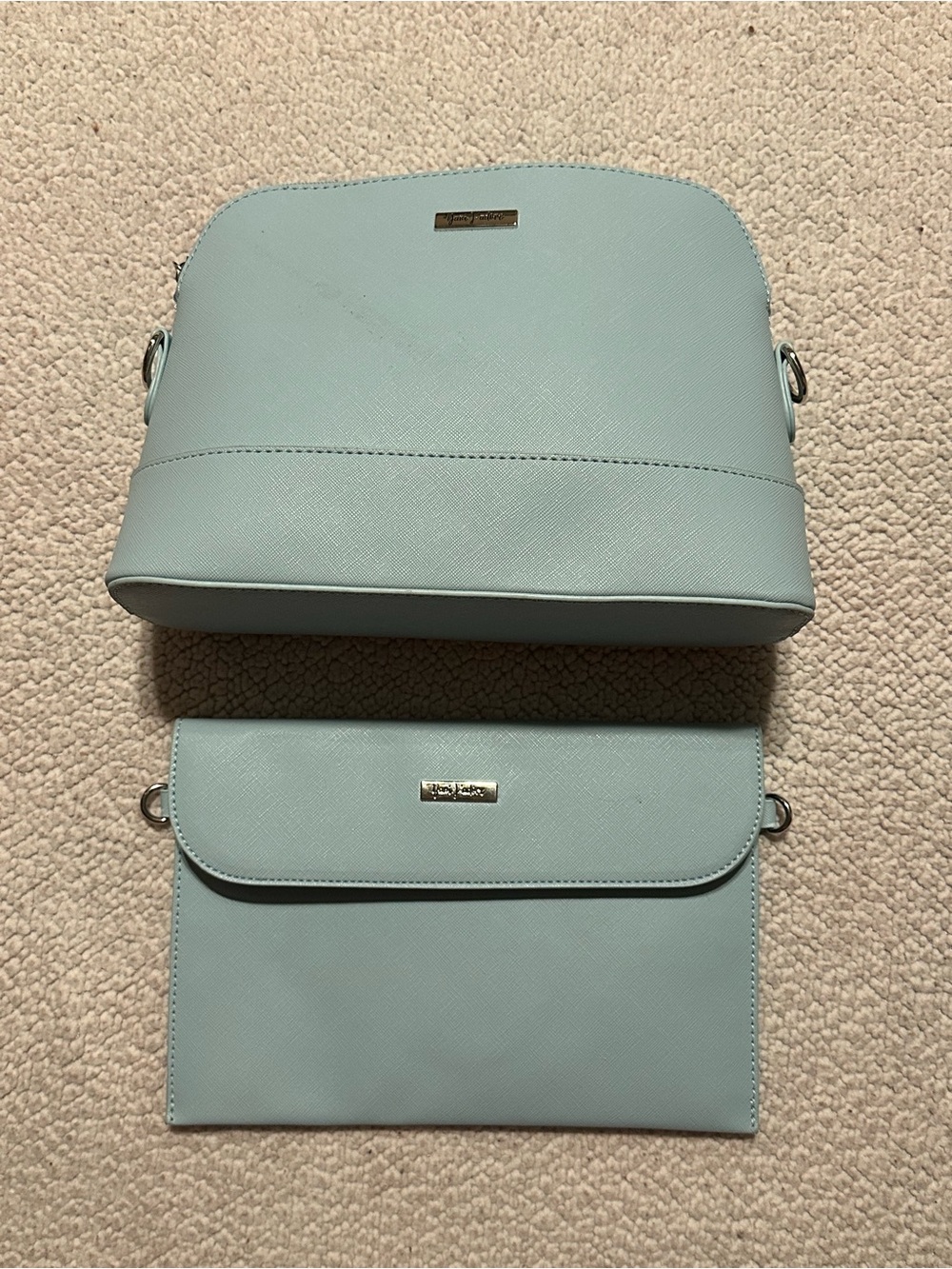 Light Blue Women's HandBag with Removable shoulder strap and clutch Pouch.
